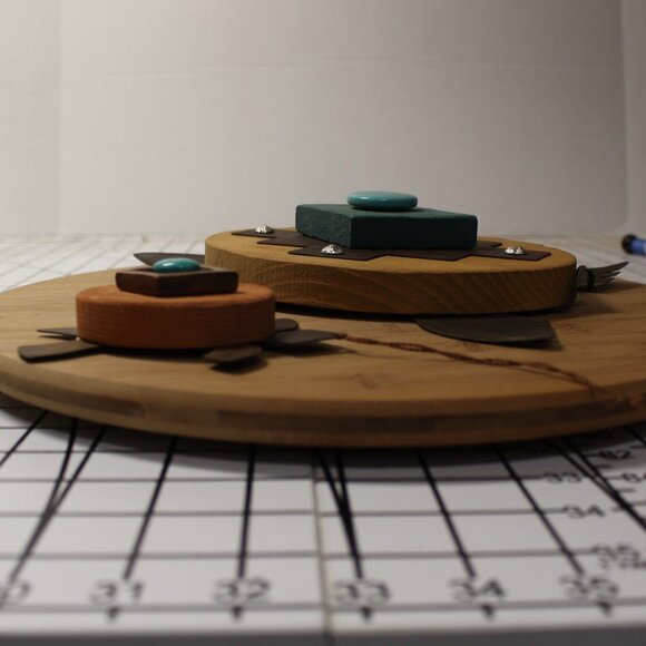 Set Of 2 Handcrafted Wooden & Metal Turtles w/faux Turquoise Accents - Picture 9 of 9